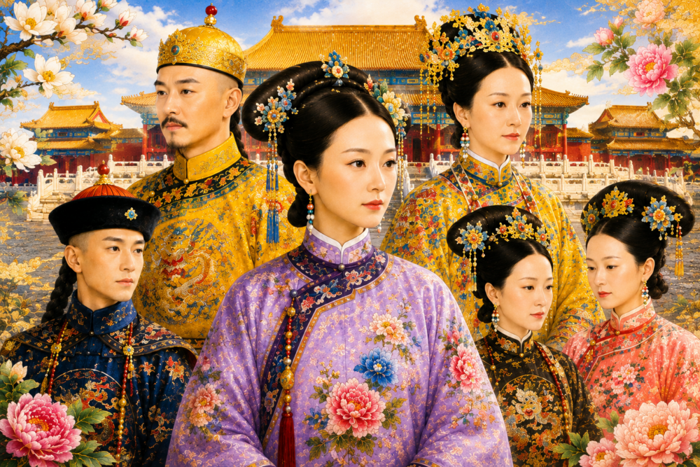 中国ドラマ『瓔珞』の登場人物をイメージした清朝宮廷の生成画像