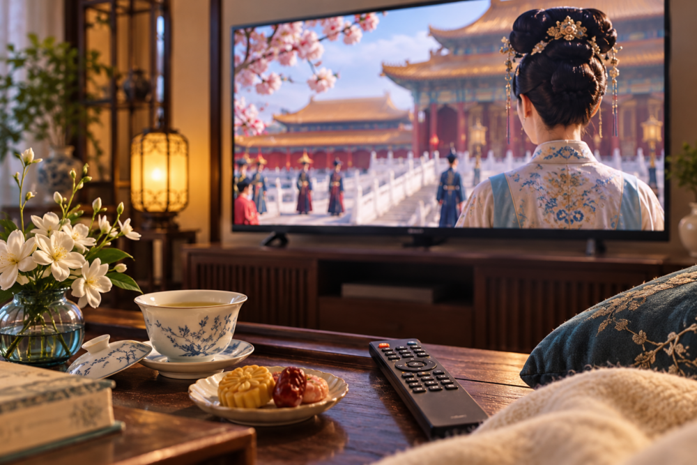 中国ドラマをテレビで見るイメージ